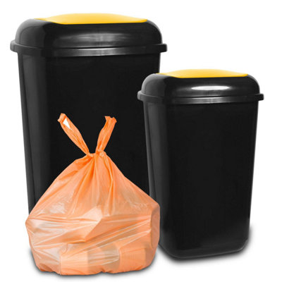 Home Centre Plastic Waste Bin Segregation Recycling Flap Door Top 28 Litre Yellow Black Kitchen Work Office School Household