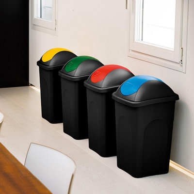 Home Centre Swing Lid Top Plastic Waste Bin 30 Litre Blue-Black - 6