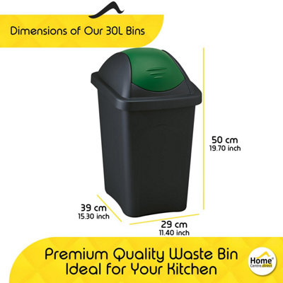 Home Centre Swing Lid Top Plastic Waste Bin 30 Litre Green-Black - 3