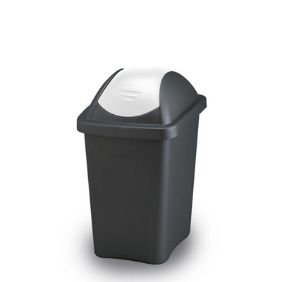 Home Centre Swing Lid Top Plastic Waste Bin 30 Litre White-Black