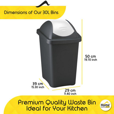 Home Centre Swing Lid Top Plastic Waste Bin 30 Litre White-Black