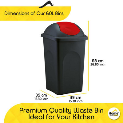 Home Centre Swing Lid Top Plastic Waste Bin 60 Litre Red-Black