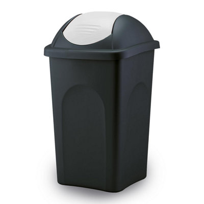 Home Centre Swing Lid Top Plastic Waste Bin 60 Litre White-Black | DIY ...