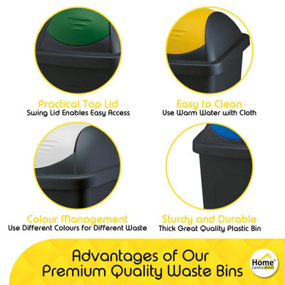 Home Centre Swing Lid Top Plastic Waste Bin 60 Litre White-Black