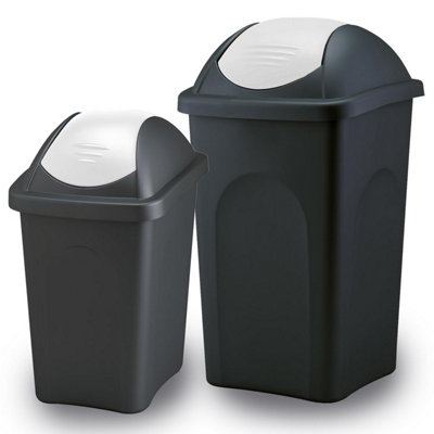 Home Centre Swing Lid Top Plastic Waste Bin 60 Litre White-Black - 5