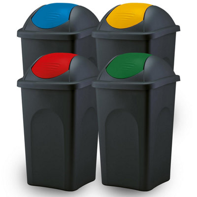 Home Centre Swing Lid Top Plastic Waste Bin 60 Litre Yellow-Black - 5