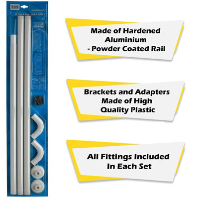 Home Centre White U & L Shape Corner Shower Rail 3 Way Bath Pole Rod Track - 3