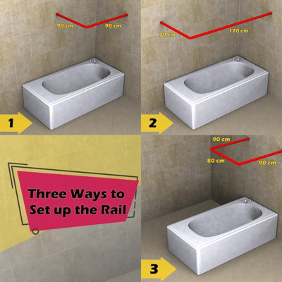 Home Centre White U & L Shape Corner Shower Rail 3 Way Bath Pole Rod Track - 4