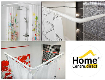 Home Centre White U & L Shape Corner Shower Rail 3 Way Bath Pole Rod Track - 6