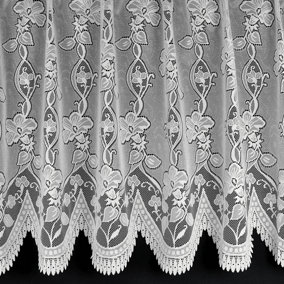 Home Curtains Andrea Floral Net 200w x 115d CM Cut Lace Panel White