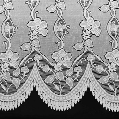 Home Curtains Andrea Floral Net 200w x 152d CM Cut Lace Panel White