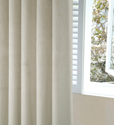 Home Curtains Asha Recycled Soft Velour Fully Lined 45w x 54d" (114x137cm) Natural Eyelet Curtains (PAIR)