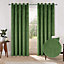 Home Curtains Asha Recycled Soft Velour Fully Lined 45w x 54d" (114x137cm) Olive Eyelet Curtains (PAIR)