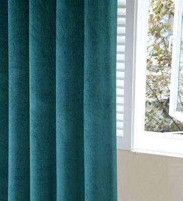 Home Curtains Asha Recycled Soft Velour Fully Lined 45w x 54d" (114x137cm) Teal Eyelet Curtains (PAIR)