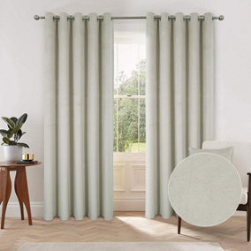 Home Curtains Asha Recycled Soft Velour Fully Lined 65w x 54d" (165x137cm) Natural Eyelet Curtains (PAIR)
