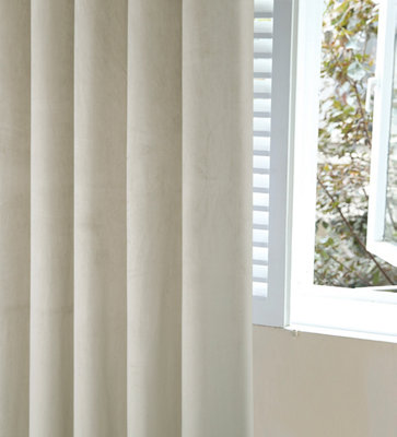 Home Curtains Asha Recycled Soft Velour Fully Lined 65w x 72d" (165x183cm) Natural Eyelet Curtains (PAIR)