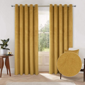 Home Curtains Asha Recycled Soft Velour Fully Lined 65w x 72d" (165x183cm) Ochre Eyelet Curtains (PAIR)