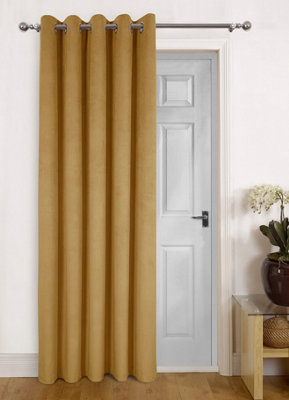 Home Curtains Asha Recycled Soft Velour Fully Lined 65w x 84d" (165x213cm) Ochre Eyelet Door Curtain