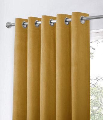 Home Curtains Asha Recycled Soft Velour Fully Lined 65w x 84d" (165x213cm) Ochre Eyelet Door Curtain