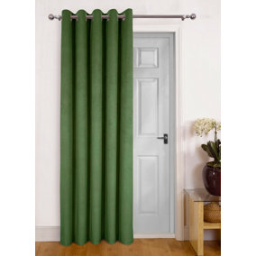Home Curtains Asha Recycled Soft Velour Fully Lined 65w x 84d" (165x213cm) Olive Eyelet Door Curtain