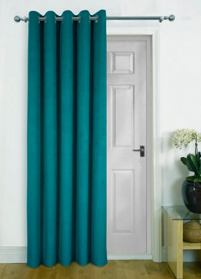 Home Curtains Asha Recycled Soft Velour Fully Lined 65w x 84d" (165x213cm) Teal Eyelet Door Curtain