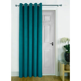 Home Curtains Asha Recycled Soft Velour Fully Lined 65w x 84d" (165x213cm) Teal Eyelet Door Curtain