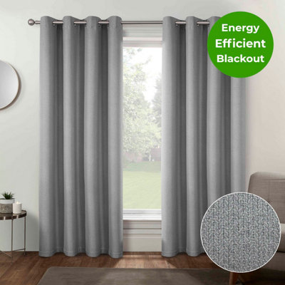 Home Curtains Athos Blackout 108w x 108d" (274x274cm) Grey Eyelet Curtains (PAIR)