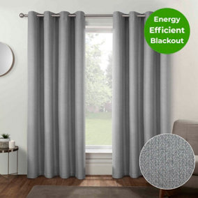 Home Curtains Athos Blackout 108w x 108d" (274x274cm) Grey Eyelet Curtains (PAIR)