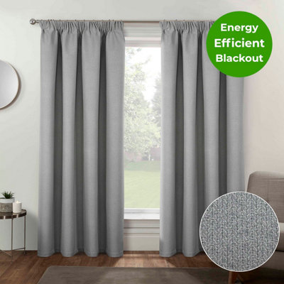 Home Curtains Athos Blackout 108w x 108d" (274x274cm) Grey Pencil Pleat Curtains (PAIR)