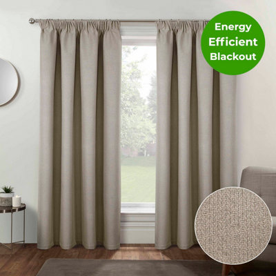 Home Curtains Athos Blackout 108w x 108d" (274x274cm) Natural Pencil Pleat Curtains (PAIR)