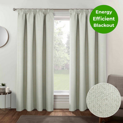 Home Curtains Athos Blackout 108w x 90d" (274x229cm) Cream Pencil Pleat Curtains (PAIR)