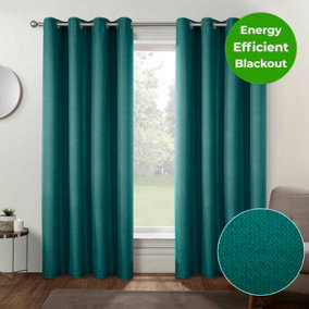 Home Curtains Athos Blackout 54w x 108d" (137x274cm) Green Eyelet Curtains (PAIR)