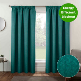 Home Curtains Athos Blackout 54w x 54d" (137x137cm) Green Pencil Pleat Curtains (PAIR)