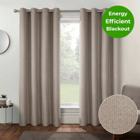 Home Curtains Athos Blackout 54w x 54d" (137x137cm) Natural Eyelet Curtains (PAIR)