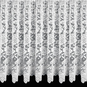 Home Curtains Balmoral Floral Heavyweight Net 400w x 206d CM Cut Lace Panel White