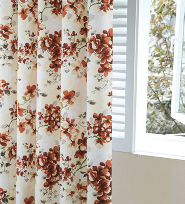 Home Curtains Betty Fully Lined Floral 46w x 54d" (117x137cm) Terracotta Eyelet Curtains (PAIR)