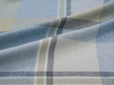Home Curtains Braemar Faux Wool Checked Fully Lined 45w x 72d" (114x183cm) Duckegg Pencil Pleat Curtains (PAIR)