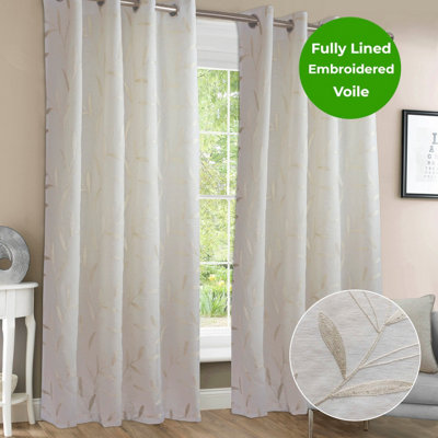 Home Curtains Bromley Textured Voile 108w x 108d" (274x274cm) Cream Eyelet Curtains (PAIR)