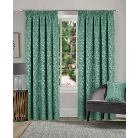 Home Curtains Buckingham Damask Fully Lined 45w x 48d" (114x122cm) Alpine Green Pencil Pleat Curtains (PAIR)