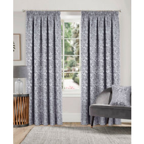 Home Curtains Buckingham Damask Fully Lined 45w x 48d" (114x122cm) Grey Pencil Pleat Curtains (PAIR)