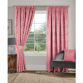 Home Curtains Buckingham Damask Fully Lined 45w x 48d" (114x122cm) Pink Pencil Pleat Curtains (PAIR)