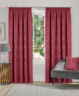 Home Curtains Buckingham Damask Fully Lined 45w x 48d" (114x122cm) Wine Pencil Pleat Curtains (PAIR)