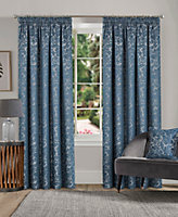 Home Curtains Buckingham Damask Fully Lined 45w x 54d" (114x137cm) Duckegg Blue Pencil Pleat Curtains (PAIR)