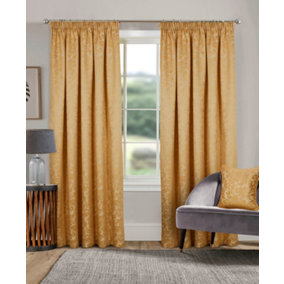 Home Curtains Buckingham Damask Fully Lined 45w x 54d" (114x137cm) Gold Pencil Pleat Curtains (PAIR)