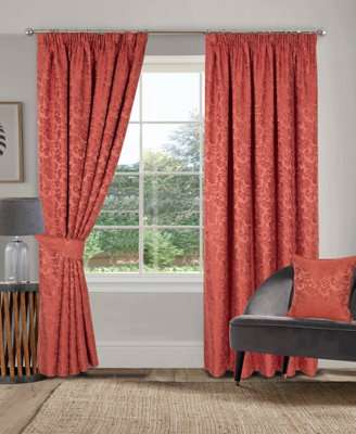 Home Curtains Buckingham Damask Fully Lined 45w x 54d" (114x137cm) Terracotta Pencil Pleat Curtains (PAIR)