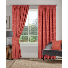 Home Curtains Buckingham Damask Fully Lined 45w x 54d" (114x137cm) Terracotta Pencil Pleat Curtains (PAIR)