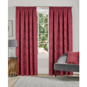 Home Curtains Buckingham Damask Fully Lined 45w x 54d" (114x137cm) Wine Pencil Pleat Curtains (PAIR)