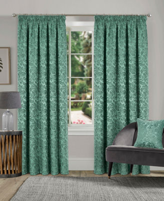 Home Curtains Buckingham Damask Fully Lined 45w x 72d" (114x183cm) Alpine Green Pencil Pleat Curtains (PAIR)