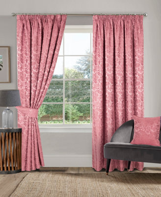 Home Curtains Buckingham Damask Fully Lined 45w x 72d" (114x183cm) Pink Pencil Pleat Curtains (PAIR)