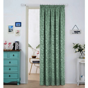 Home Curtains Buckingham Damask Fully Lined 45w x 84d" (114x213cm) Alpine Green Pencil Pleat Door Curtain